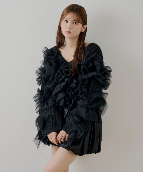 Chico（チコ）の「【SALON by Chico】ランダムチュールドッキングニット（ニット/セーター・レディース・ピンク/ブラック/アイボリー/グレー・FREE）」の13枚目の写真