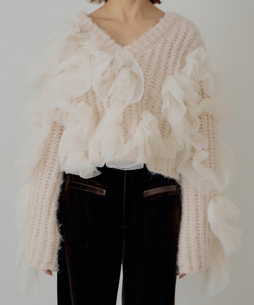 Chico（チコ）の「【SALON by Chico】ランダムチュールドッキングニット（ニット/セーター・レディース・ピンク/ブラック/アイボリー/グレー・FREE）」の15枚目の写真