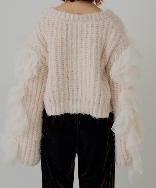 Chico（チコ）の「【SALON by Chico】ランダムチュールドッキングニット（ニット/セーター・レディース・ピンク/ブラック/アイボリー/グレー・FREE）」の16枚目の写真