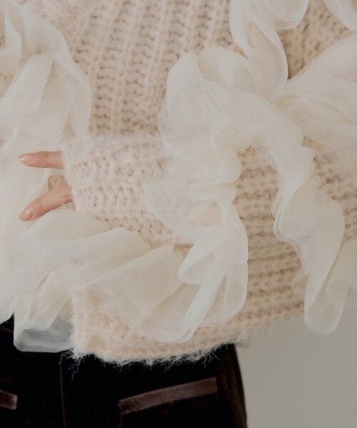 Chico（チコ）の「【SALON by Chico】ランダムチュールドッキングニット（ニット/セーター・レディース・ピンク/ブラック/アイボリー/グレー・FREE）」の18枚目の写真