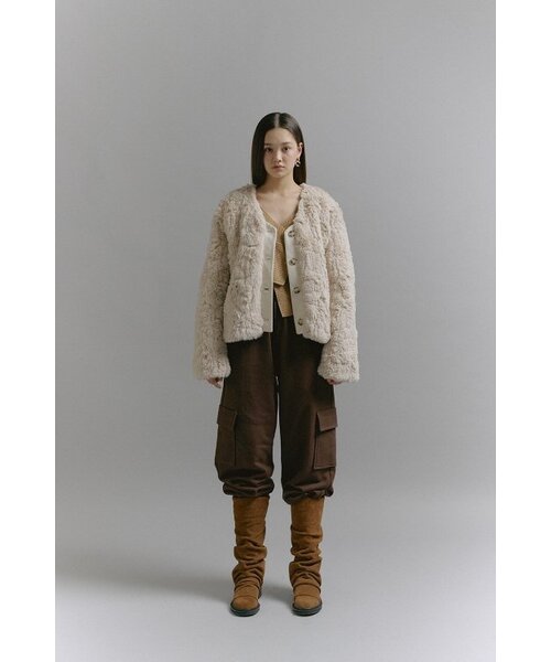 レザーミックスファージャケット [アイボリー]