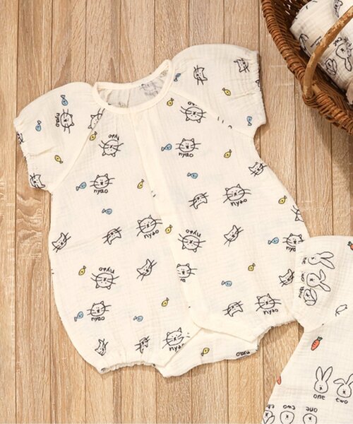 BREEZE（ブリーズ）の「ねこ・うさぎガーゼロンパス（ロンパース・キッズ・オレンジ/ブルー・60/70）」の7枚目の写真