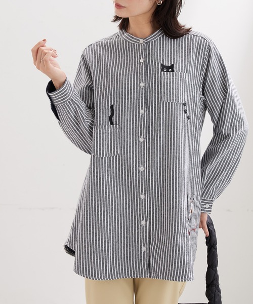 裏フリースネコ刺しゅうシャツチュニック（チュニック）｜BELLUNA PLUS