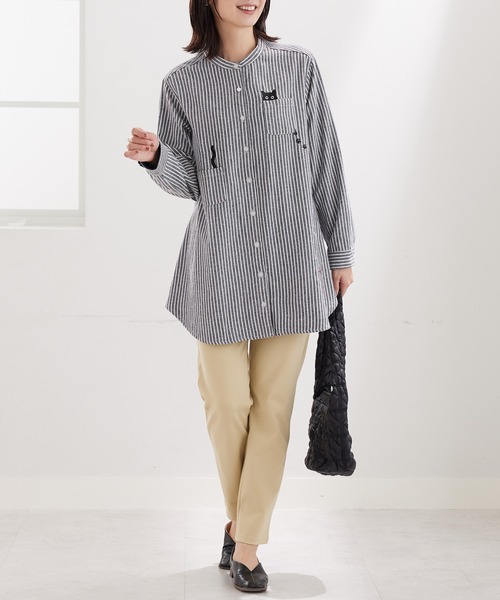 BELLUNA PLUS(ベルーナ)の「裏フリースネコ刺しゅうシャツチュニック(チュニック・レディース・ストライプ/チェック/ベージュ系その他・MEDIUM/LARGE/X-LARGE)」の8枚目の写真