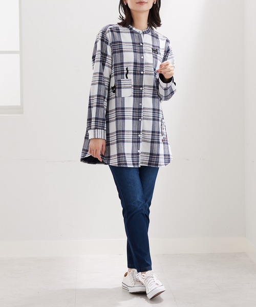 裏フリースネコ刺しゅうシャツチュニック（チュニック）｜BELLUNA PLUS