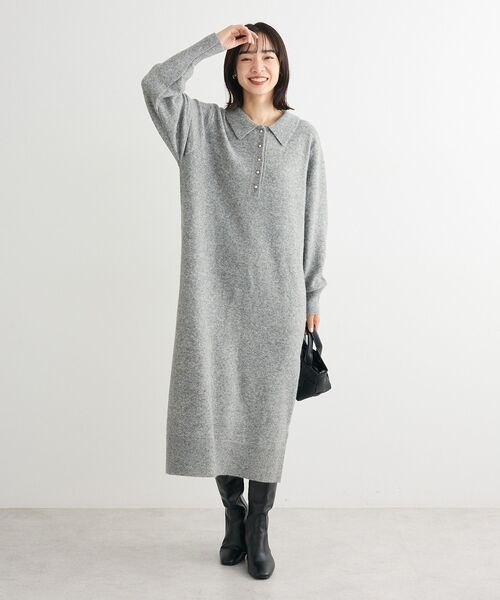 Green　Parks（グリーンパークス）の「金釦ポロシャツニットワンピース（ワンピース・レディース・杢グレー/ブラック・FREE）」の14枚目の写真