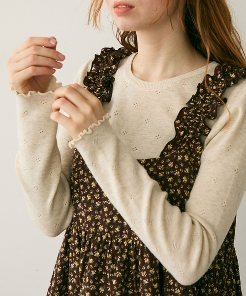 Crisp（クリスプ）の「透かし編みニットプルオーバー（Tシャツ/カットソー・レディース・ベージュ/ブラック/グレー・FREE）」の3枚目の写真