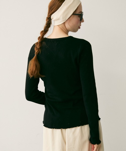 Crisp（クリスプ）の「透かし編みニットプルオーバー（Tシャツ/カットソー・レディース・ベージュ/ブラック/グレー・FREE）」の6枚目の写真