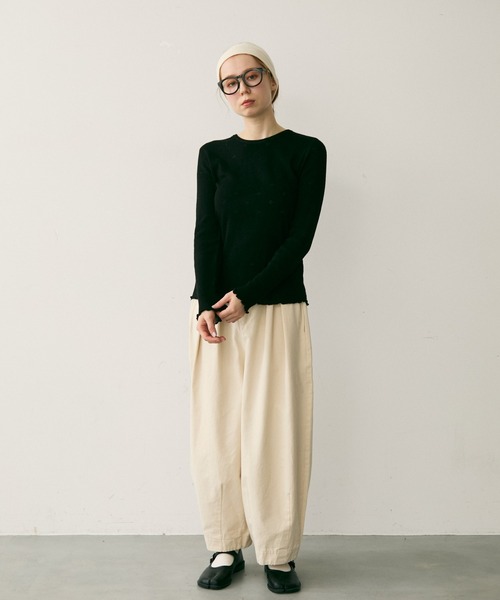 Crisp（クリスプ）の「透かし編みニットプルオーバー（Tシャツ/カットソー・レディース・ベージュ/ブラック/グレー・FREE）」の7枚目の写真