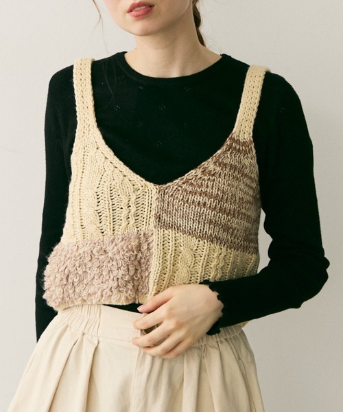 Crisp（クリスプ）の「透かし編みニットプルオーバー（Tシャツ/カットソー・レディース・ベージュ/ブラック/グレー・FREE）」の10枚目の写真