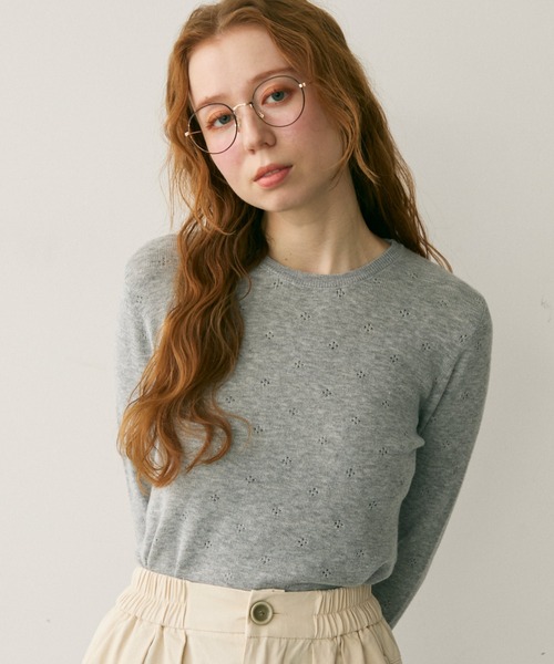 Crisp（クリスプ）の「透かし編みニットプルオーバー（Tシャツ/カットソー・レディース・ベージュ/ブラック/グレー・FREE）」の12枚目の写真