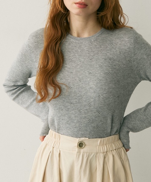 Crisp（クリスプ）の「透かし編みニットプルオーバー（Tシャツ/カットソー・レディース・ベージュ/ブラック/グレー・FREE）」の13枚目の写真