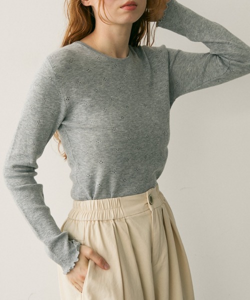 Crisp（クリスプ）の「透かし編みニットプルオーバー（Tシャツ/カットソー・レディース・ベージュ/ブラック/グレー・FREE）」の15枚目の写真
