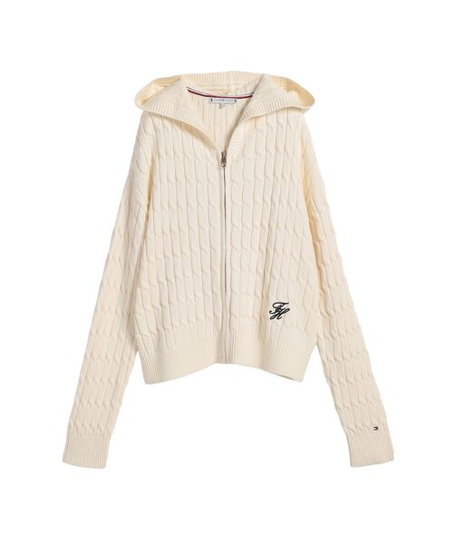 TOMMY HILFIGER(トミーヒルフィガー)の「コットンケーブルミドルゲージロングスリーブジップフーディー(ニット/セーター・レディース・マルチ/ホワイト・SMALL/X-SMALL/XX-SMALL)」の9枚目の写真