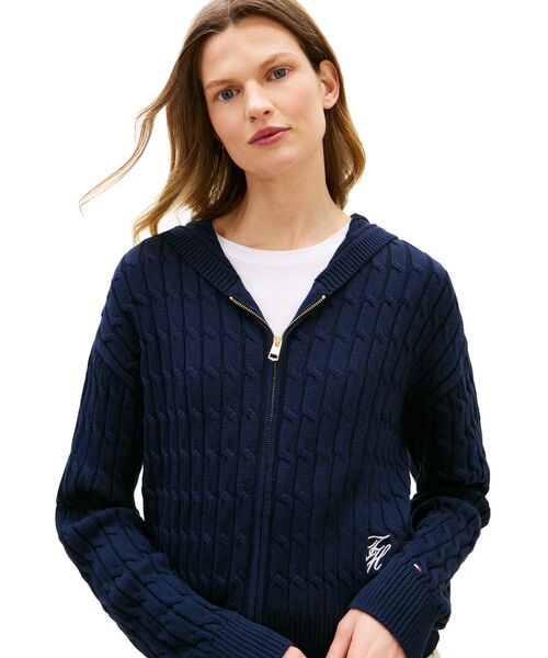 TOMMY HILFIGER(トミーヒルフィガー)の「コットンケーブルミドルゲージロングスリーブジップフーディー(ニット/セーター・レディース・マルチ/ホワイト・SMALL/X-SMALL/XX-SMALL)」の7枚目の写真