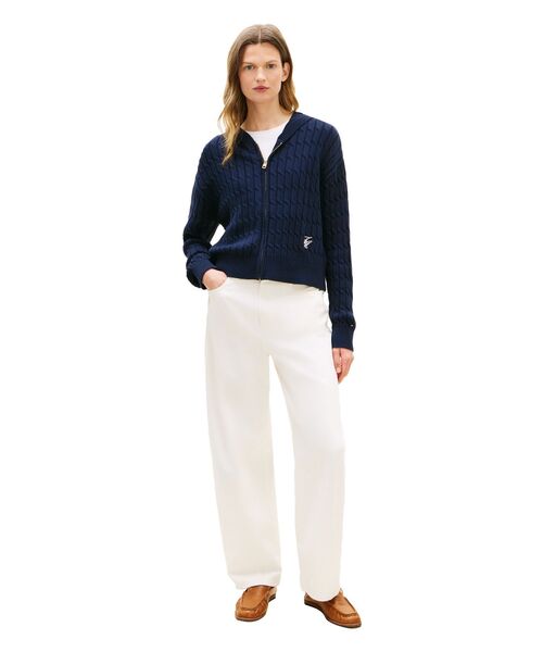 TOMMY HILFIGER(トミーヒルフィガー)の「コットンケーブルミドルゲージロングスリーブジップフーディー(ニット/セーター・レディース・マルチ/ホワイト・SMALL/X-SMALL/XX-SMALL)」の6枚目の写真