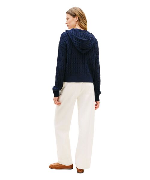 TOMMY HILFIGER(トミーヒルフィガー)の「コットンケーブルミドルゲージロングスリーブジップフーディー(ニット/セーター・レディース・マルチ/ホワイト・SMALL/X-SMALL/XX-SMALL)」の5枚目の写真
