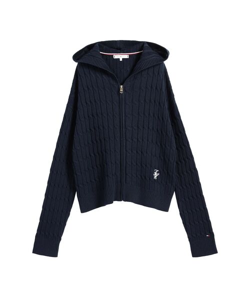 TOMMY HILFIGER(トミーヒルフィガー)の「コットンケーブルミドルゲージロングスリーブジップフーディー(ニット/セーター・レディース・マルチ/ホワイト・SMALL/X-SMALL/XX-SMALL)」の4枚目の写真
