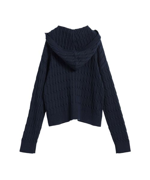 TOMMY HILFIGER(トミーヒルフィガー)の「コットンケーブルミドルゲージロングスリーブジップフーディー(ニット/セーター・レディース・マルチ/ホワイト・SMALL/X-SMALL/XX-SMALL)」の3枚目の写真