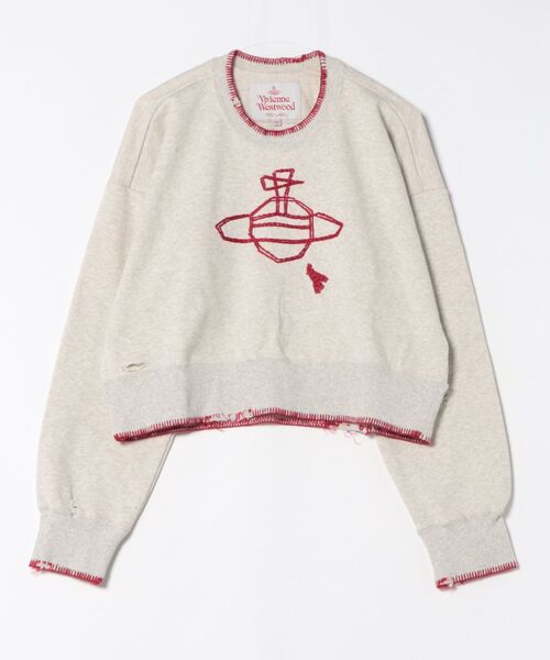 Vivienne Westwood(ヴィヴィアンウエストウッド)の「ブランケットステッチ裏毛ブロークン加工トップ(Tシャツ/カットソー・レディース・グレー/ブラック・FREE)」の1枚目の写真