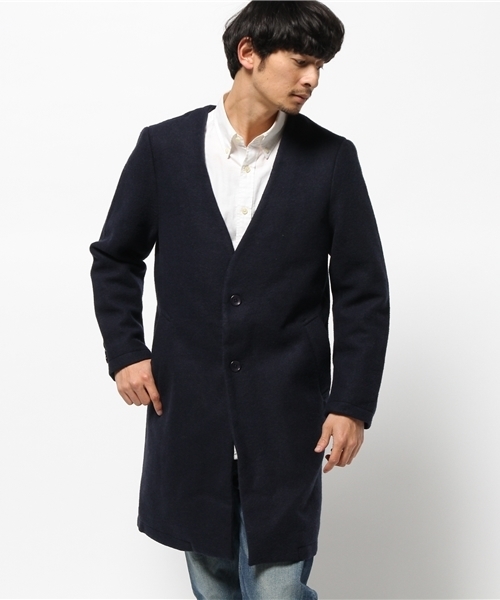 OUTLET（アウトレット）の「【WHO'S WHO gallery】GGスライバーノーカラーチェスタ（チェスターコート・メンズ・ブラック/オリーブ/ネイビー・MEDIUM/LARGE）」の3枚目の写真