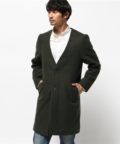 OUTLET（アウトレット）の「【WHO'S WHO gallery】GGスライバーノーカラーチェスタ（チェスターコート・メンズ・ブラック/オリーブ/ネイビー・MEDIUM/LARGE）」の2枚目の写真
