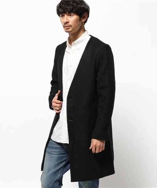 OUTLET（アウトレット）の「【WHO'S WHO gallery】GGスライバーノーカラーチェスタ（チェスターコート・メンズ・ブラック/オリーブ/ネイビー・MEDIUM/LARGE）」の12枚目の写真