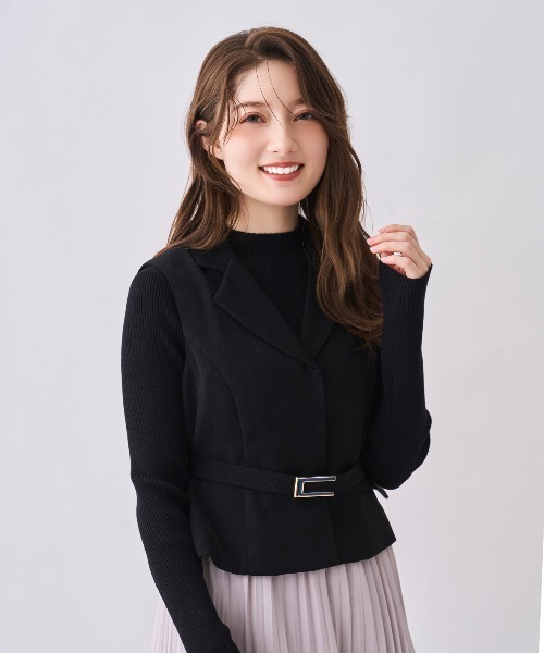 SWINGLE(スウィングル)の「ジレ&プリーツスカートセット(ワンピース・レディース・ベージュ/ライトグレー/ブラック・FREE)」の12枚目の写真