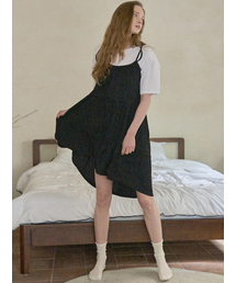 AVANT-G（アバン）の「Ribbon Shirring Mini Dress - BLACK（ワンピース）」