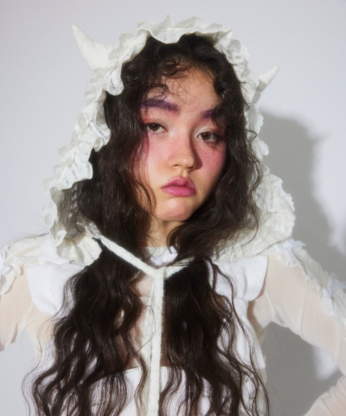 Candy Stripper(キャンディストリッパー)の「DEVIL LACE ボンネット(ニットキャップ/ビーニー・レディース・オフホワイト/ブラック・FREE)」の5枚目の写真