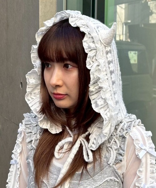 Candy Stripper(キャンディストリッパー)の「DEVIL LACE ボンネット(ニットキャップ/ビーニー・レディース・オフホワイト/ブラック・FREE)」の13枚目の写真