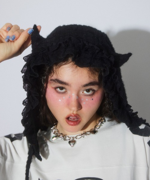 Candy Stripper(キャンディストリッパー)の「DEVIL LACE ボンネット(ニットキャップ/ビーニー・レディース・オフホワイト/ブラック・FREE)」の16枚目の写真