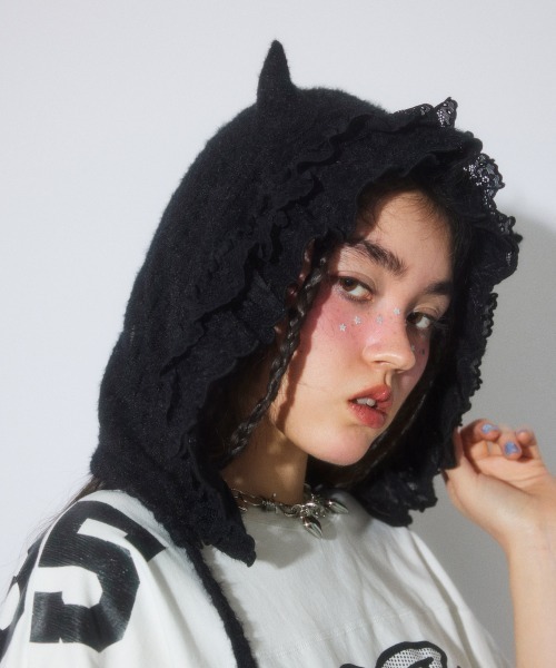 Candy Stripper(キャンディストリッパー)の「DEVIL LACE ボンネット(ニットキャップ/ビーニー・レディース・オフホワイト/ブラック・FREE)」の18枚目の写真