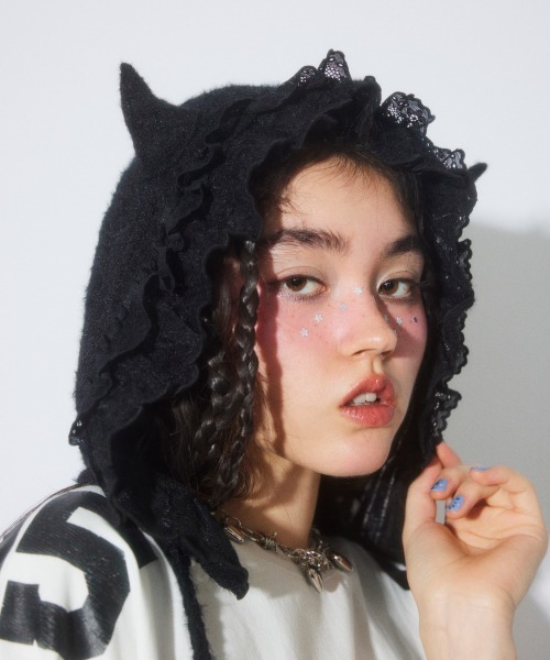 Candy Stripper(キャンディストリッパー)の「DEVIL LACE ボンネット(ニットキャップ/ビーニー・レディース・オフホワイト/ブラック・FREE)」の20枚目の写真