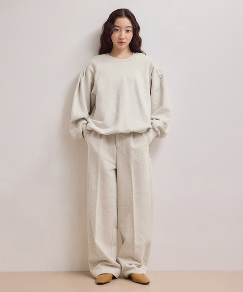 ADAM ET ROPE'(アダムエロペ)の「【WEB限定】スウェットワイドスラックス(スラックス・レディース・グレー/ホワイト系その他5/ブラック・38/36)」の2枚目の写真