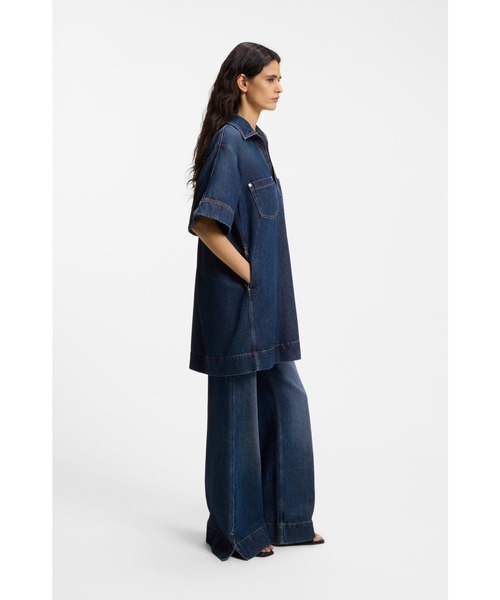 BOSS(ボス)の「【オンライン限定】ブルーデニム ドレス ジョニーカラー(ワンピース・レディース・ダークブルー・XS/L/S/M)」の4枚目の写真