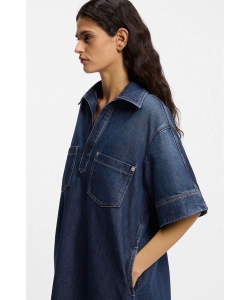 BOSS(ボス)の「【オンライン限定】ブルーデニム ドレス ジョニーカラー(ワンピース・レディース・ダークブルー・XS/L/S/M)」の3枚目の写真