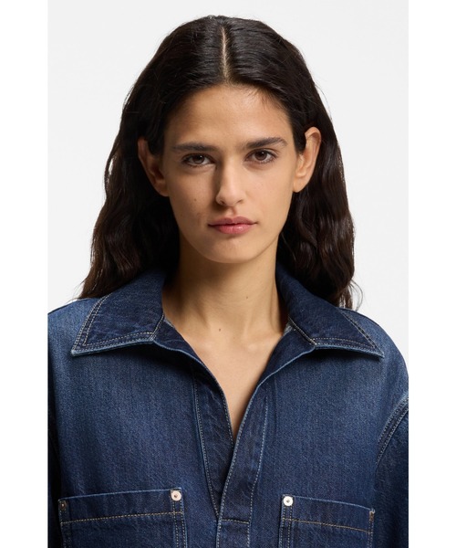 BOSS(ボス)の「【オンライン限定】ブルーデニム ドレス ジョニーカラー(ワンピース・レディース・ダークブルー・XS/L/S/M)」の2枚目の写真