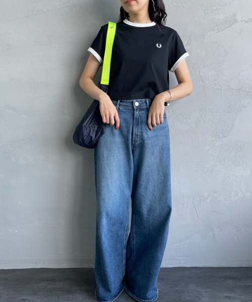 FRED PERRY/フレッドペリー] クロップド丈 ランダムリブカットソー