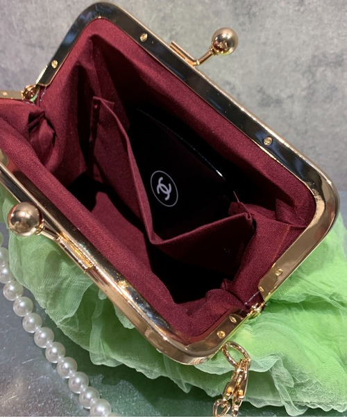 Maison Calme(メゾンカルム)の「【2WAY】ふんわりチュールパールハンドルがま口ショルダーバック オケージョン パーティー(ショルダーバッグ・レディース・ブラック/ホワイト/グリーン・F)」の22枚目の写真