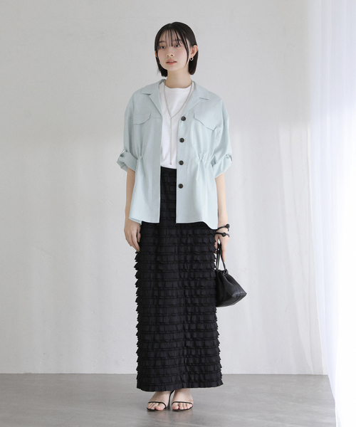 La TOTALITE（ラトータリテ）の「【洗える】リネン混ワークシャツジャケット（その他アウター・レディース・スカイブルー/アイボリー/ブラック・FREE）」の19枚目の写真