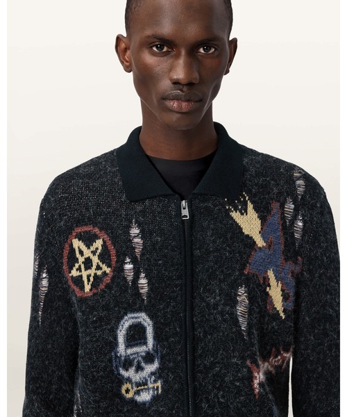 ALLSAINTS（オールセインツ）の「MELLER ZIP UP JACQUARD CARDIGAN | MELLER ジップアップ ジャカード カーディガン（カーディガン/ボレロ・メンズ・ブラック・XS/S/M/L）」の5枚目の写真