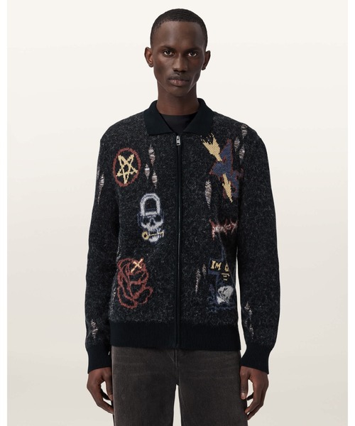 ALLSAINTS（オールセインツ）の「MELLER ZIP UP JACQUARD CARDIGAN | MELLER ジップアップ ジャカード カーディガン（カーディガン/ボレロ・メンズ・ブラック・XS/S/M/L）」の7枚目の写真