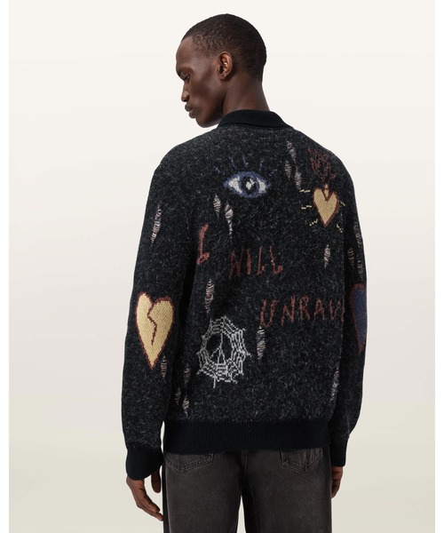 ALLSAINTS（オールセインツ）の「MELLER ZIP UP JACQUARD CARDIGAN | MELLER ジップアップ ジャカード カーディガン（カーディガン/ボレロ・メンズ・ブラック・XS/S/M/L）」の9枚目の写真