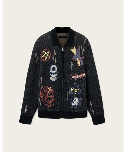 ALLSAINTS（オールセインツ）の「MELLER ZIP UP JACQUARD CARDIGAN | MELLER ジップアップ ジャカード カーディガン（カーディガン/ボレロ・メンズ・ブラック・XS/S/M/L）」の2枚目の写真
