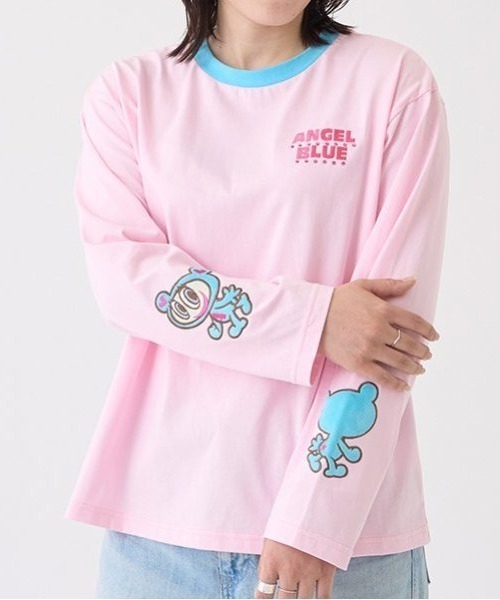 ナルミヤキャラクターズ（ナルミヤキャラクターズ）の「ナカムラくん 袖アップリケTシャツ（Tシャツ/カットソー・レディース・ホワイト/ピンク・F）」の2枚目の写真