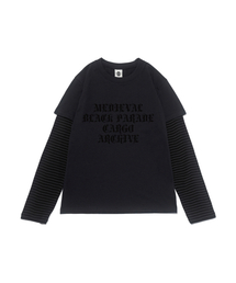 ストライプレイヤード長袖Tシャツ（チャコール）