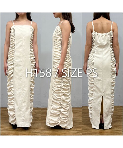 CAPRICIEUX LE'MAGE(カプリシューレマージュ)の「【セレモニーシーンにも◎】ギャザーキャミワンピース(ワンピース・レディース・ホワイト系その他/ブラック・PS/FREE)」の4枚目の写真