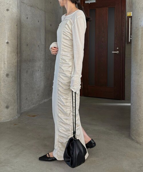 CAPRICIEUX LE'MAGE(カプリシューレマージュ)の「【セレモニーシーンにも◎】ギャザーキャミワンピース(ワンピース・レディース・ホワイト系その他/ブラック・PS/FREE)」の8枚目の写真