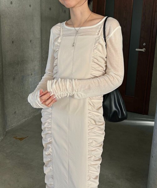 CAPRICIEUX LE'MAGE(カプリシューレマージュ)の「【セレモニーシーンにも◎】ギャザーキャミワンピース(ワンピース・レディース・ホワイト系その他/ブラック・PS/FREE)」の12枚目の写真